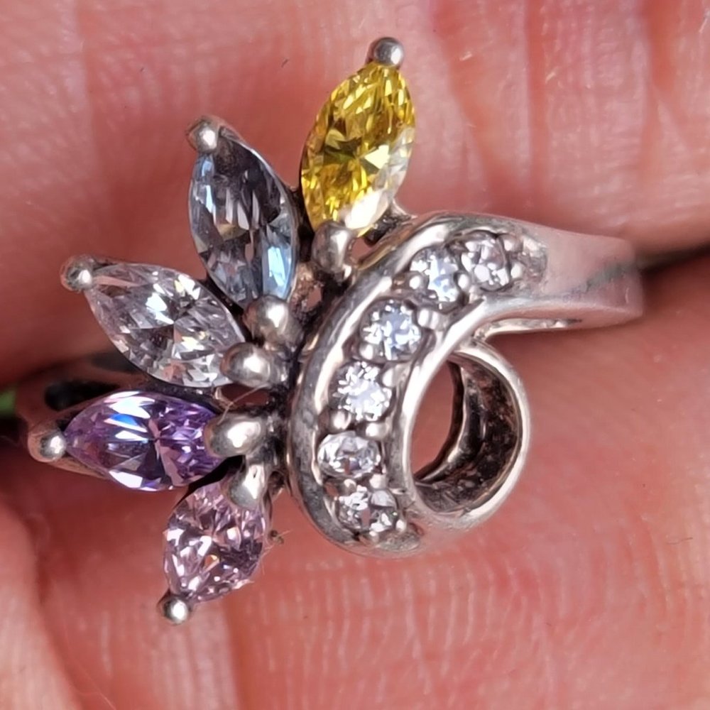 Absolutely stunning marquise prong set multi-colored gemstones 925 sterling ring - Picture 2 of 15